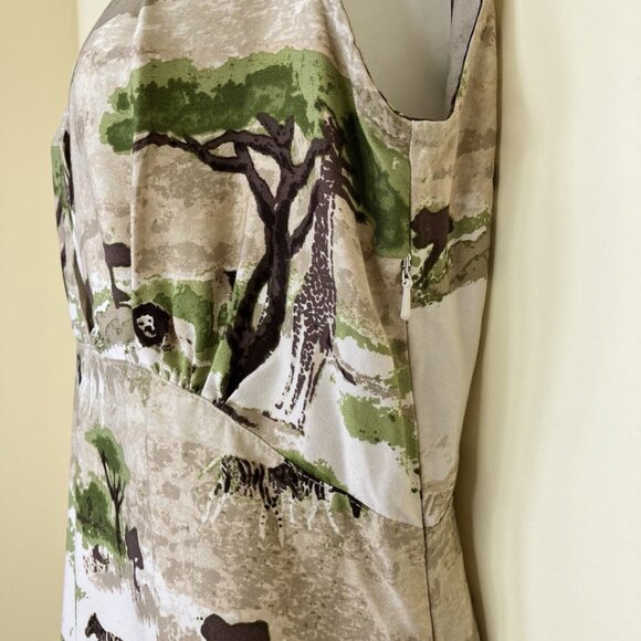 Safari Print Sleeveless Dress Empire Waist Vintage Y2K Line Two Women's Medium - Picture 2 of 7
